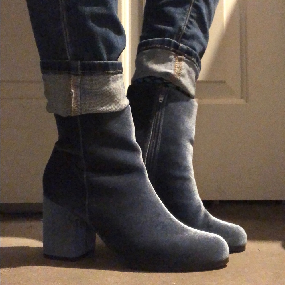 Cornstarch Blue Faux Velvet Ankle Boots - Picture 8 of 8